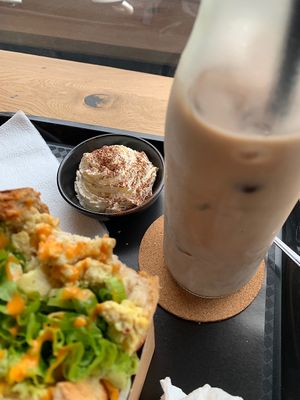 They forgot to put the whipped cream so they gave it to me on the side   at VRÜH - All Day Breakfast - Kreuzstrasse in Dortmund