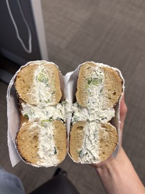 Everything bagel with vegan scallion cream cheesee  at Gotham Bagels - South Loop  in Chicago