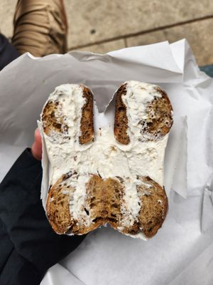 Cinnamon raisin bagel with vegan cream cheese at Gotham Bagels - South Loop  in Chicago