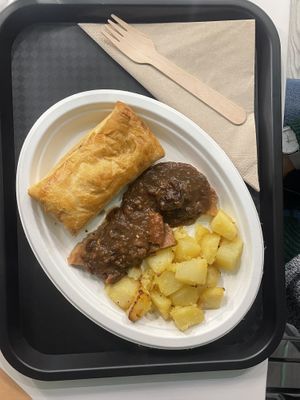 Puff pastry, seitan steak, potatoes  at La Radice in Udine