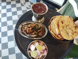 Bhindi masala, dal tadka and roti at Harman Pure Veg in Siolim