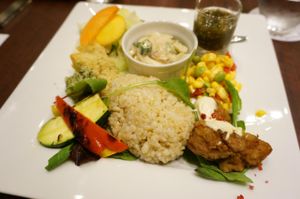 Dinner plate 2100yen, includes drink and dessert. at G and V in Tokyo