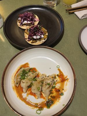 gyoza and mushroom shawarma   at The Coup in Calgary