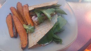 Falafel burger made gluten free  at The Coup in Calgary