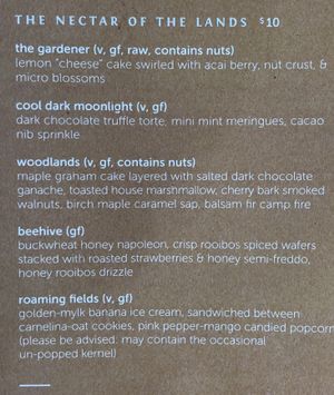 Desert menu at The Coup in Calgary