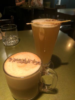 Lavender Soy Latte and Spiced Pear Apple Cider at The Coup in Calgary