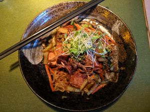 "In the noods" noodle bowl with tofu add-on at The Coup in Calgary