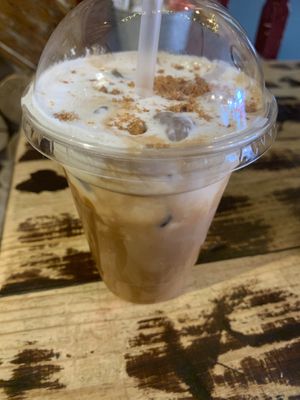 Vegan biscoff cappuccino   at Java Coffee Shop in Keswick