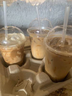Takeaway iced soya lattes   at Java Coffee Shop in Keswick