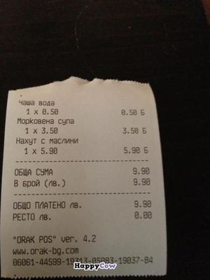 originally was charged 50 stotinki for a cup of tap water, but then after complaining they gave me my 50 stotinki at VEGGIC in Varna