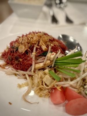 Beet Dyed Noodles  at Satdha Plant Based Thai Kitchen in Santa Monica