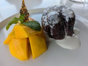 Mango sticky rice - so delicious! at Satdha Plant Based Thai Kitchen in Santa Monica