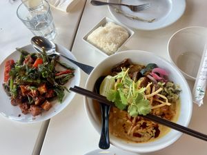 Ramen on the right. Prik King on the left   #Veganuary at Satdha Plant Based Thai Kitchen in Santa Monica