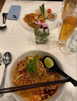 Pad Thai & ramen (top to bottom )  at Satdha Plant Based Thai Kitchen in Santa Monica