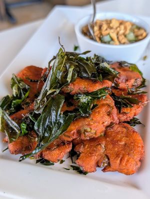 Tod mun at Satdha Plant Based Thai Kitchen in Santa Monica