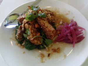 shallot tempeh at Satdha Plant Based Thai Kitchen in Santa Monica