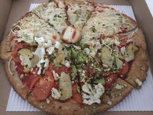 The Vegetarian rendered vegan - delicious  at Hansen's Classic Pizza in Kelowna