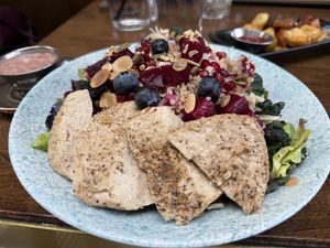 Longevity salad with vegan chick’n  at Granville in Studio City