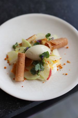 Apples, hogweed sorbet, oxalis at Bouchéry in Uccle