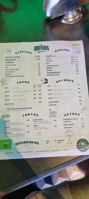 Menu Feb 25, 2025 at Antojos Veganos by Vegco in Queretaro