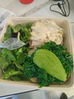 Latex glove with the RDF burger (extra topping) at LAX - Real Food Daily - T4 in Los Angeles