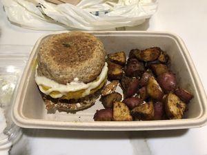 Breakfast Sammy. Comes with the side of potatoes at LAX - Real Food Daily - T4 in Los Angeles