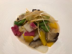 Vegetables with baked rice at Cantonese en Ken Takase in Tokyo