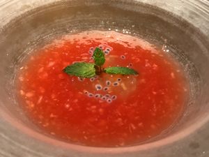 Watermelon soup for dessert  at Cantonese en Ken Takase in Tokyo