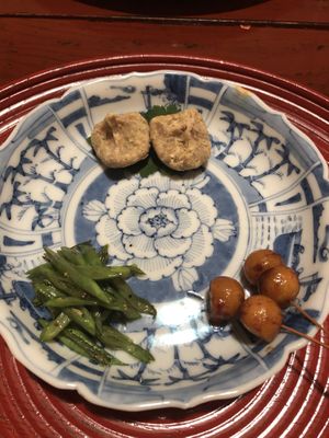 Green beans, chestnuts, and potatoes at Itosho in Tokyo