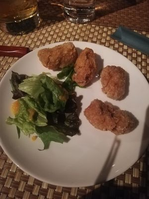 You get 12 pieces "chicken" pieces , but I shared with another person so this is the first portion! at Sumi-Bio in Tokyo