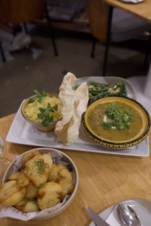 Spicy lentil middle eastern stew, rice + papadams  at Maman in Burleigh Heads