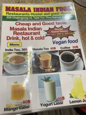 Menu   at Masala Indian Food and Hostel in Bangkok