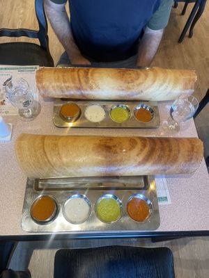 Big size vegan dosa. One masala, One plain  at Saravanaa Bhavan in Seoul