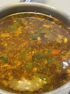 Spicy soup. First in your mouth   at Saravanaa Bhavan in Seoul