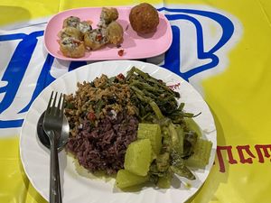 Five choices from the buffet with rice, 80 baht  at Classic Lao Di Fang in Khon Kaen