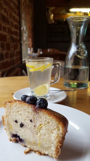Lemon drizzle cake and fresh lemon and giner tea at Wild Thyme in Norwich