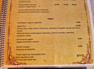 Vegan menu at Snack Bar Picadinho in Calheta