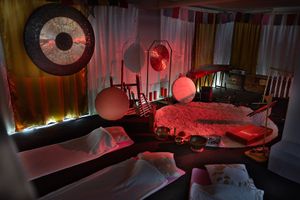 The basement temple for sound meditation with our sound alchemist Andrea at OASIS 28 in Chartres