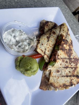 Vegan quesadillas with vegan cheesee  at Tia's Tacos in Daytona Beach