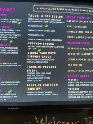 Menu  at Tia's Tacos in Daytona Beach