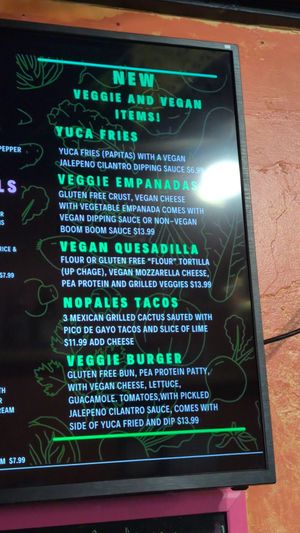 Vegan menu at Tia's Tacos in Daytona Beach