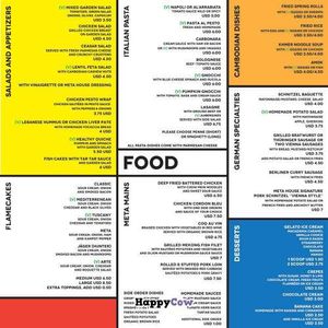 Menu at Meta House Art Cafe in Phnom Penh