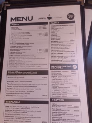 Menú con apartado especial vegano vegetariano at La Vereda in Buenos Aires