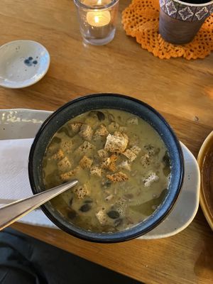 Vegan broccoli soup, very delicious!!  at Café St.Clair in Alvesta