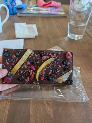 Dark chocolate blueberry mango bar at MMELO Boutique Confections in Columbus
