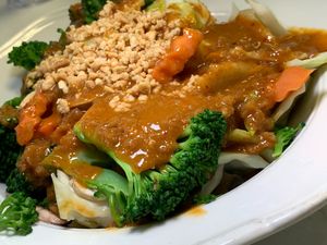 Steamed Vegetables topped with Chili Peanut Sauce at Thai Table in Grand Rapids