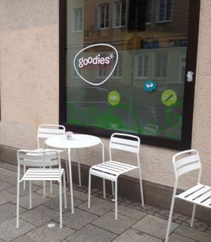 They actually have a food café called 'Goodies' where you can buy something to eat. Of course it is vegan. They have good options for for lunch and dessert, and it taste good.  at Veganz - Munich in Munich