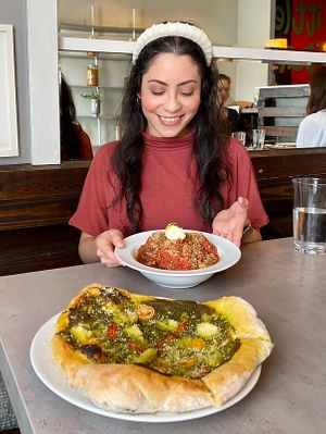 Angry meatballs and pesto pizza  at Ittle Litaly in Coral Gables