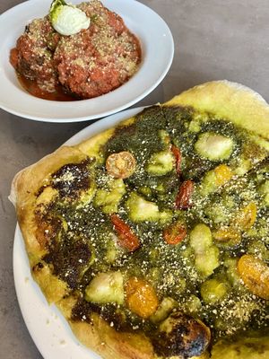 Angry meatballs and pesto pizza   at Ittle Litaly in Coral Gables