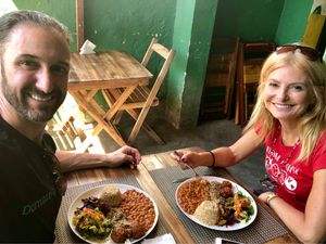 Plate of the day. The little fried, savory banana balls were delicious. at Rango Vegan in Salvador